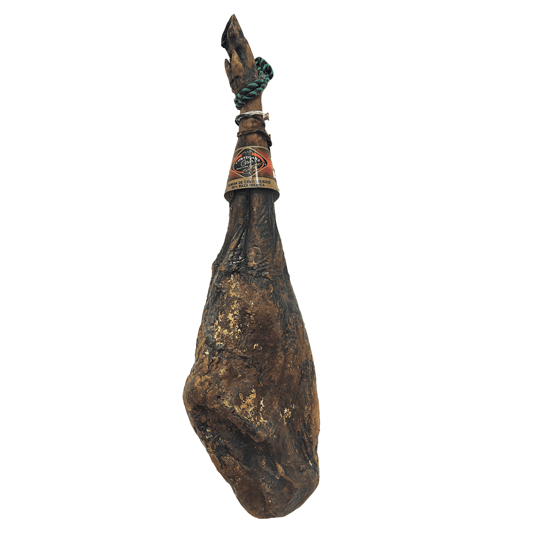 Jamón de cebo ibérico 50% raza ibérica curado artesanalmente más de 24 meses en la Sierra de Baza, pieza entera con carne infiltrada y sabor único.
