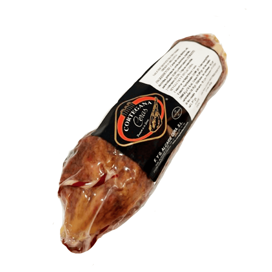 Salchichón 100% Ibérico de Bellota Cular, elaborado artesanalmente en la Sierra de Jabugo, pieza de 0.5kg con especias naturales.