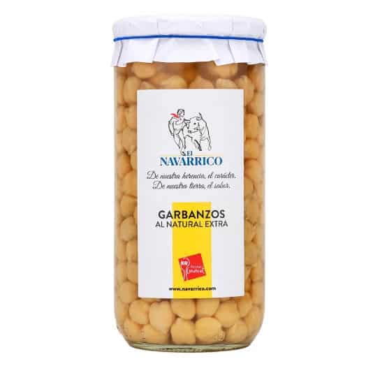 Garbanzos cocidos al natural El Navarrico en frasco de 720 ml listos para consumir